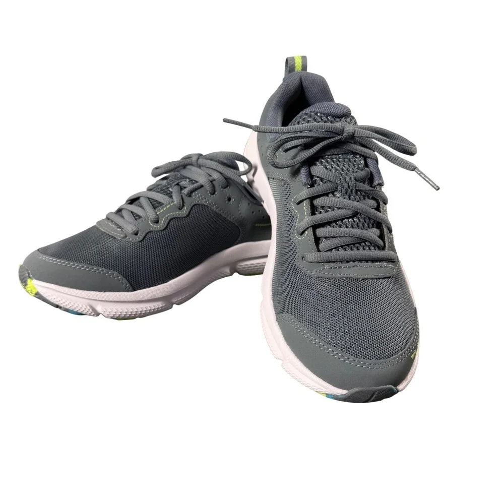 Under Armour Kids Charged Assert 10 Grey Lime Running Shoes 3026182-102 6Y